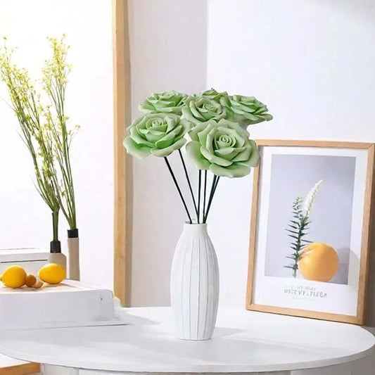 6 pcs Handmade Ceramic Roses,Featuring Vibrant Colors and Intricate Petal Details Floral Decorations Wedding Decoration Christmas Decor Gift Providing Long-Lasting Beauty (Green)