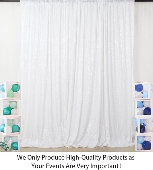 ShinyBeauty Sequin Backdrop White 4x8FT Sequin Fabric Backdrop Shimmer for Photograph Wedding,8FT White Glitter Curtain for Baby Birthday Background
