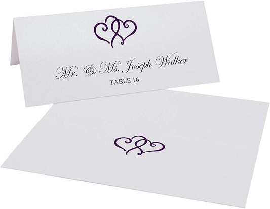 Linked Hearts Printable Place Cards, Eggplant (Choose Color), Set of 150 (25 Sheets), Laser & Inkjet Printers - Wedding, Party, Dinner, and Special Events - Made in the USA