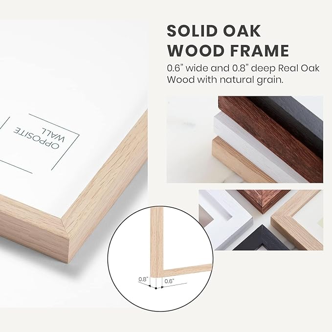 Opposite Wall - 5x7 in - Natural Solid Oak Wood Picture Frames with Mat - Wall Hanging & Tabletop Photo Frame - Pictures Display 4x6 with Mat, 5x7 without - Office, Gallery & Home Decor