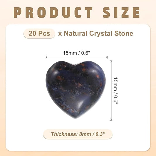 PATIKIL 20 Pcs Natural Heart Shaped Crystal Stone, 0.6 Inch Mini Polished Love Gemstone Crystal, Pocket Rock Engraved Worry Stones for Women Gifts Meditation, Indigo Blue