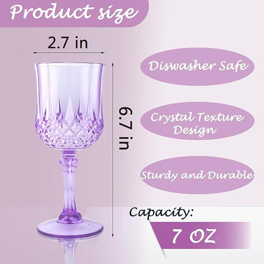 Plastic Wine Glasses,Plastic Goblets Vintage Style Cordial Drinking Glasses for Wedding Reception, Grand Event Party Supplies (12, Purple)