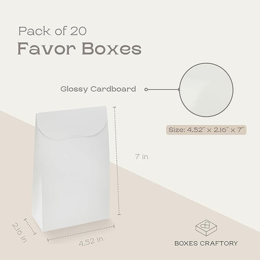 Boxes Craftory Pack of 20 Party Favor Boxes (4.52 x 2.16 x 7 inch) - Ideal for Wedding, Baby Shower and Bridal Shower Gift Bags - White