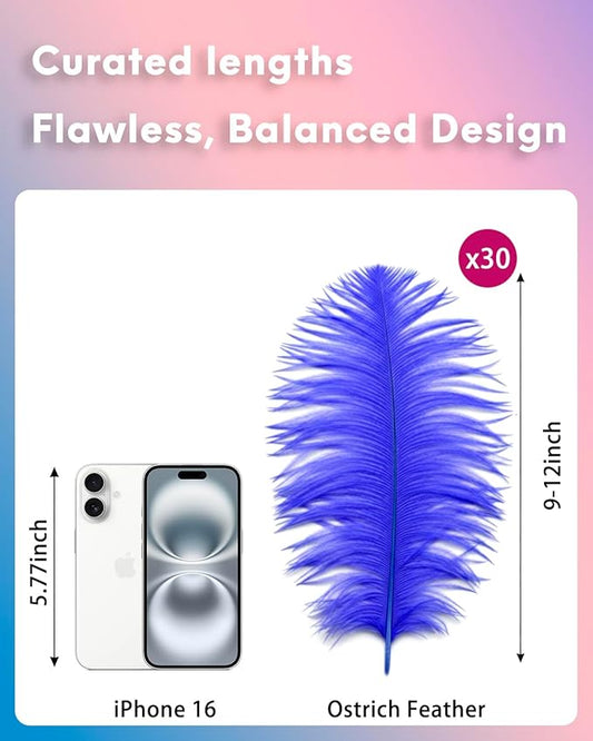 NEWONG 30pcs Royal Blue Ostrich Feathers Natural Bulk 9-12in(23-30cm) Vase Craft Wedding Home Party Centerpieces Christmas Day Decoration