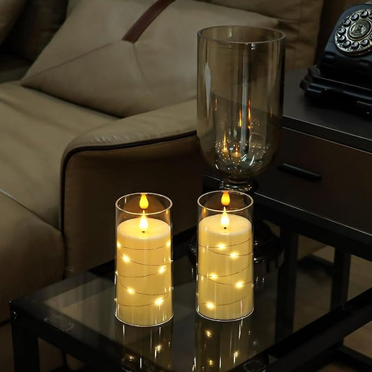 Aignis Flickering Flameless Candles Battery Operated Candles LED Candles with Remote Timer for Home/Wedding/Birthday/Holiday Decor ,Ivory White 3D Flame Set of 2 (D3 xH6 6")