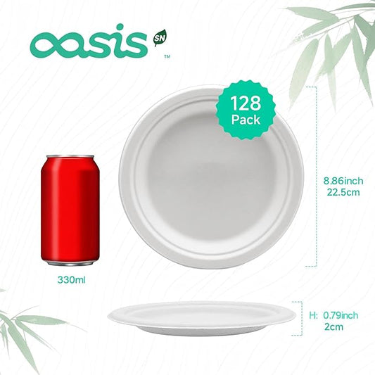 π ππ§ππ‘, πππ-ππππ€ Compostable Paper Plates, Heavy-Duty Biodegradable Disposable Dish Made from Bagasse, Perfeck for Snacks, Desserts, Party, Wedding and More (White)