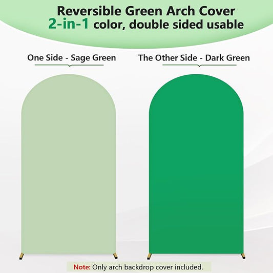 HEMMOTOP 7.2 ft Arch Backdrop Cover(One Piece Double Color), Green and Sage Green Spandex Arch Stand Covers, Fabric Stretchy Background for Balloon Arches, Wedding, Birthday Party, Baby Shower