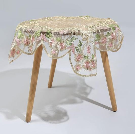 vctops Damask Lace Patchwork Tablecloth Luxury Square Small Table Cover Elegant Floral Embroidered Lace Table Cloth for Party Kitchen Dinning Picnic Decoration (Type O,32"x32")