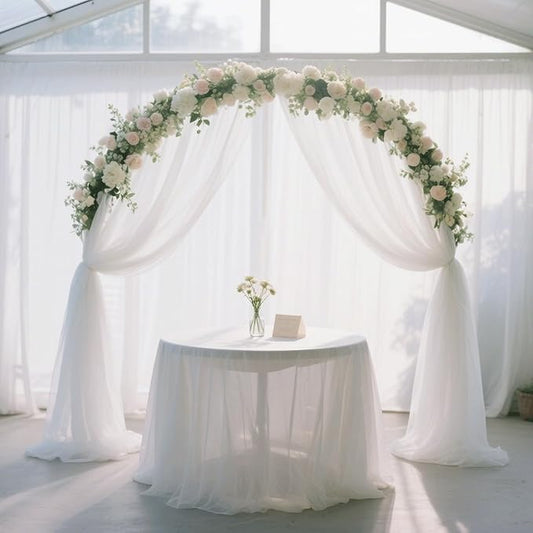 Wedding Arch Draping Fabric 29" x 18 FT White Sheer Chiffon Outdoor Curtain Drapes for Wedding Birthday Party Ceremony Decor(1 Panel, White)