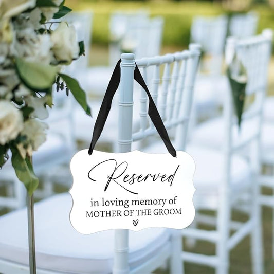 Acrylic Wedding Sign, Ring Bearer Sign, Reserved Seating Signs, for Mother of The Groom, Rustic Wedding Decor Signs, Acrylic Wall Art With Ribbon for Chairs Weddings Decor and Event Party (White)