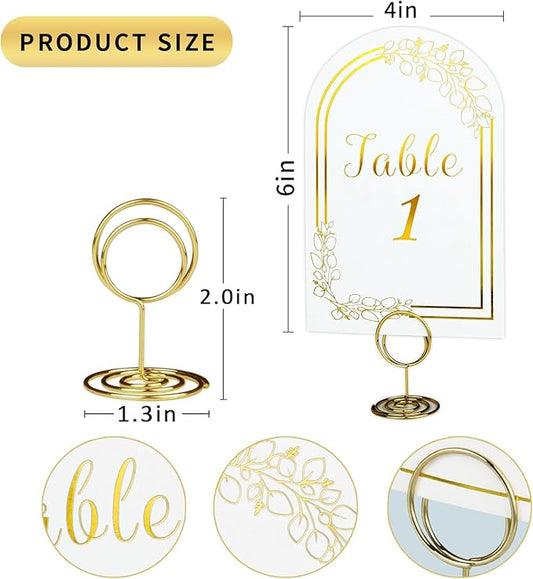 Wedding Table Numbers 1-20, 20 White Gold Tables Number Cards with 20 Gold Table Holders, 1 Set of 20 Numbers Card for Wedding Reception(Card and Holder)