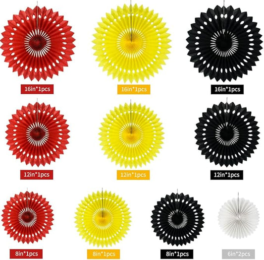 Red Yellow Black Hanging Tissue Honeycomb Round Paper Fans Decoration Kit for Baby Kid Shower Mouse Theme 1st Birthday Wedding Bachelorette Backdrops Anniversary Paper Party Supplies(11 Packs)