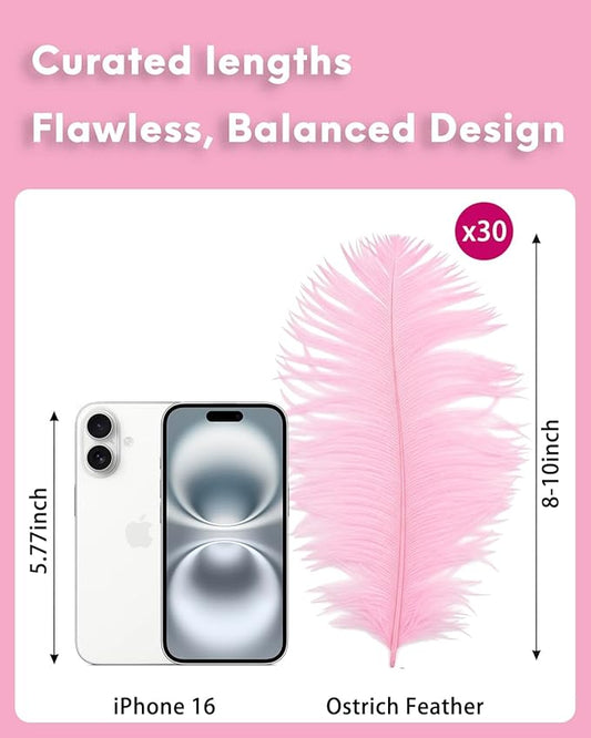 NEWONG 30pcs Light Pink Ostrich Feathers Natural Bulk 8-10inch(20-25cm) Vase Craft Wedding Home Party Centerpieces Christmas Day coquettish Valentine's Day Decoration