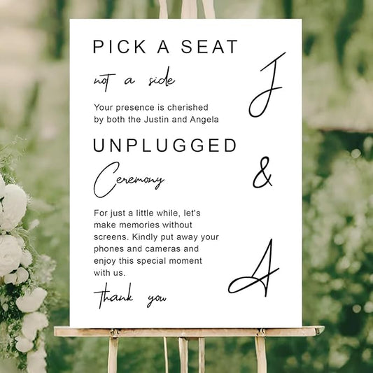 Modern Wedding Yard Sign – Pick a Seat & Unplugged Ceremony – Artistic Layout – Custom Acrylic or Corrugated Sign