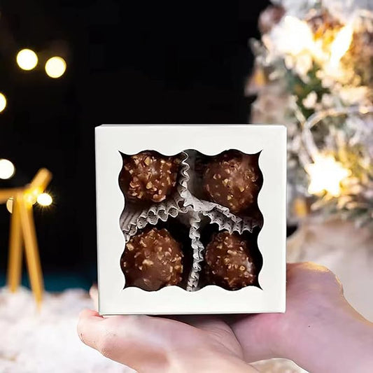 RomanticBaking 3 ¼" x 3 ¼" x 1 ½" 50PCS Chocolate Truffle Boxes for 4,Cookies Boxes Mini Bakery Boxes with Window for Brownie,Soap,Donut