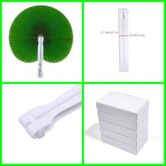12 Packs Decorative Paper Folding Hand Fans Handheld,Grass Green Round Foldable Wedding Fans Chinese and Japanese Fans Bulk for Bridal Guest Church Party Favors Dancing Birthday DIY
