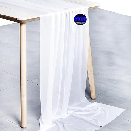 MDS Halloween Chiffon Table Runner - 20 Pack, 29 x 170 Inches, 14ft Each - Sheer Spooky Table Runners for Haunted House Parties, Trick-or-Treat Tables, Witchy Décor, Wedding & Events - White