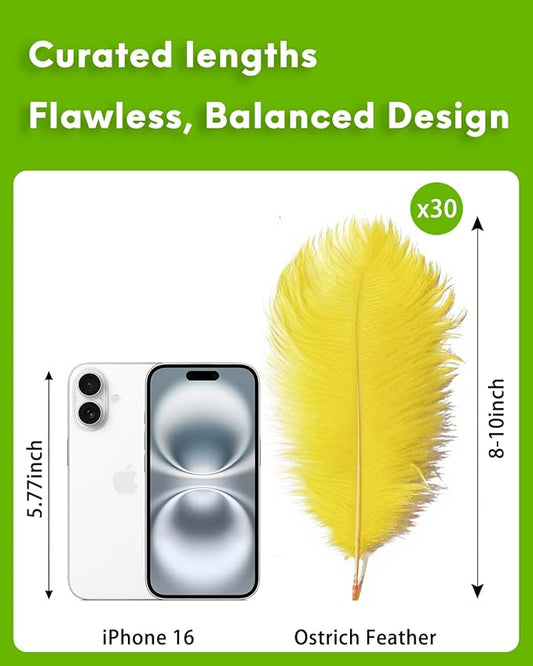NEWONG 30pcs Yellow Ostrich Feathers Natural Bulk 8-10in(20-25cm) Vase Craft Wedding Home Party Centerpieces Christmas Day Decoration