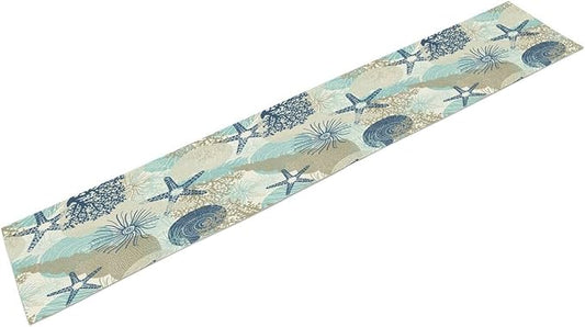 Nautical Coastal Table Runner,Ocean Themed Starfish Coral Conch Beach Kitchen Dinning Table Decoration for Indoor Outdoor Home Party Decor 13x120 Inch