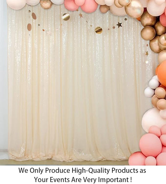 ShiDianYi Sequin Backdrop Ivory 2 Panels 4FTx10FT Backdrop for Photograph Sequin Photo Backdrop for Birthday Sparkle Wedding Backdrop Glitter Backdrop Background