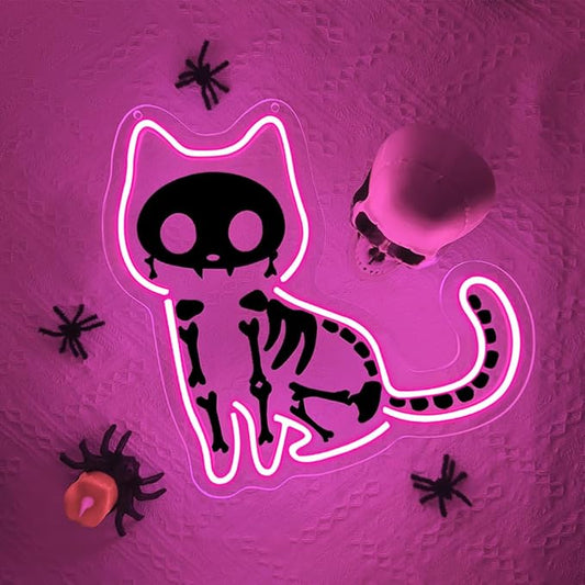 Cat Neon Sign,Pink Dimmable LED Light Signs for Wall Art Decor,Halloween Backdrop for Bedroom Club Party,Animal Gift for Boys Girls Teen USB Powered(11.8"*11.6")