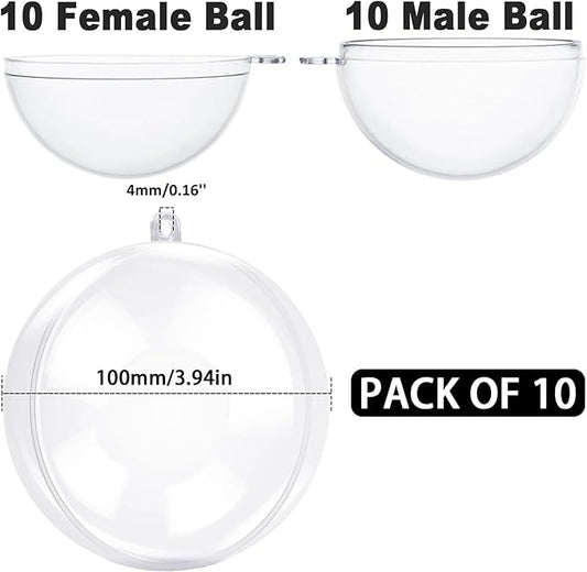 Jishi 10pk Clear Plastic Christmas Ornaments for Crafts Fillable DIY Christmas Ornaments Balls 4 Inch Acrylic Ornaments for Christmas Tree Decorations Hanging Christmas Decorations Home Decor Supplies