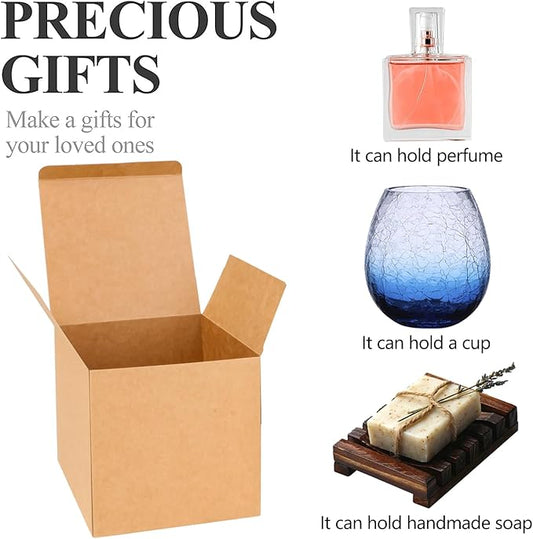 COTOPHER Small Gift Boxes 25 Pack 5x5x5 inches Brown Gift Boxes with Lids for Gifts, Crafting, Wedding Party Favor, Cupcake Boxes, Candy, Bridesmaids Proposal Box with Ribbons and Stickers