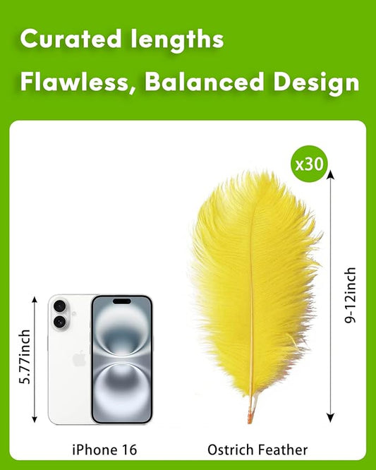 NEWONG 30pcs Yellow Ostrich Feathers Natural Bulk 9-12in(23-30cm) Vase Craft Wedding Home Party Centerpieces Christmas Day Decoration