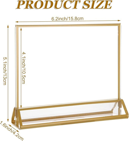 8PCS 6x4 Acrylic Sign Holders with Golden Border, Double-Sided Picture Frames, Clear Gold Table Number Holders for Wedding Reception, Centerpiece, Decoration, Party