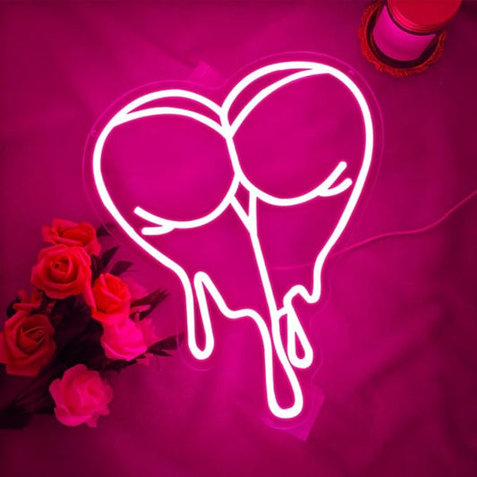 Pink Peach Neon Sign,Lady LED Light Sign for Backdrop,Melting Heart Wall Art Decor for Bar Pub Store Bedroom Club Party Man Cave,Gift for Men Women USB Powered(15"*12.6")