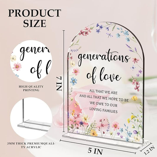 Wedding Sign,Genrations of Love Sign, Wedding Supplies 5x7 Inch, Kids Wedding Activities Acrylic Plaque, Please Help Yourself Sign, Wedding Signs for Ceremony Reception (Flower) decorative-signs183