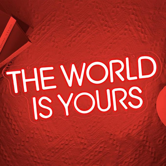 The World is Yours Neon Sign,Red Dimmable LED Light Signs for Wall Art Decor,Backdrop for Cinema Bedroom Club Party Man Cave,Gift for Boys Teen Men USB Powered(14.2"*5.5")