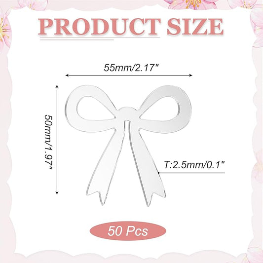 PATIKIL 50 Pcs Bow Drink Tags, Acrylic Wine Glass Charms Reusable Drink Markers for Party Wedding Birthday and Events Accessories, Mirror Silver
