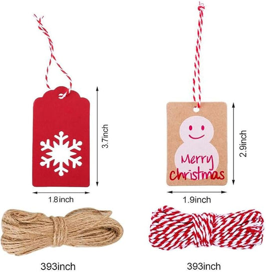 100 Pack Kraft Paper Christmas Gift Tags, Xmas Kraft Gift Tags with Jute Twine Baker Twine for DIY Xmas Holiday Present Wrap Stamp and Label Package Name Card
