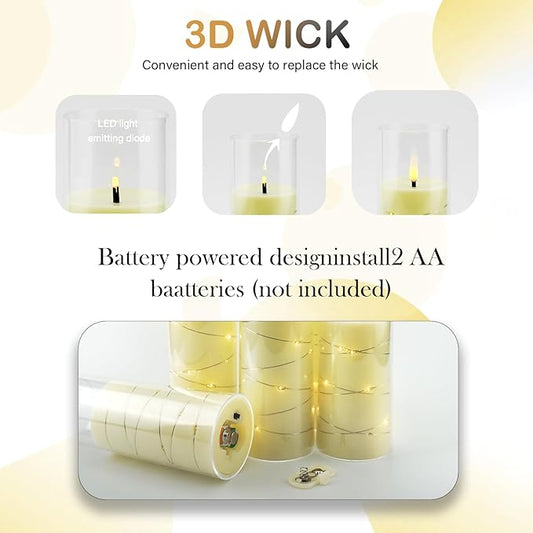 Flameless LED Candles with Timer 9 Pc Flickering Flameless Candles for Romantic Ambiance and Home Decoration Stable Acrylic Shell,with Embedded Star String,Battery Operated Candles(Ivory)