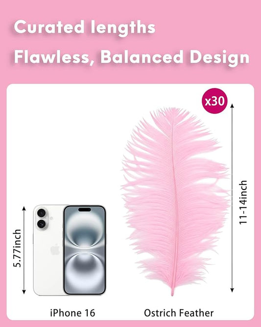 NEWONG 30pcs Light Pink Ostrich Feathers Natural Bulk 11-14inch(28-35cm) Vase Craft Wedding Home Party Centerpieces Christmas Day Decoration