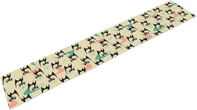 Mid Century Table Runner,Cat Geometric Stripe Colorful Abstract Pattern Print Tablecloth Burlap for Hotel Indoors Outdoor Dining Room Kitchen Holiday Party, 13x70in