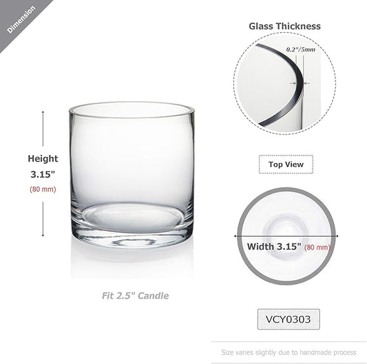 WGV Quality Thick Tea Light Votive Candle Holder 3x3, Clear Tiny Cylinder Glass Vase, Small Planter Terrarium, 1 Pc