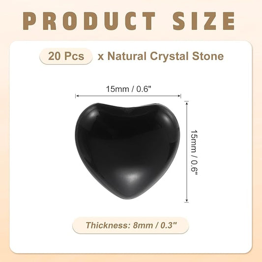 PATIKIL 20 Pcs Natural Heart Shaped Crystal Stone, 0.6 Inch Mini Polished Love Gemstone Crystal, Pocket Rock Engraved Worry Stones for Women Gifts Meditation, Black