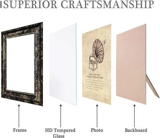 TKGYU 4x6 Picture Frame with Real Glass, 4 Pack Ornate Vintage Picture Frames for Wall or Tabletop Display, 4 x 6 Photo Frame for Wall home best gift