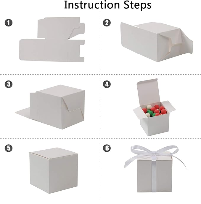 COTOPHER 100pcs Wedding Favor Boxes, Paper Gift Boxes 3x3x3 Inches Small Gift Boxes with Ribbons Small Boxes for Gifts, Crafting, Cupcake, Candy, Bridesmaid Proposal Boxes,Easy Assemble Boxes (White)