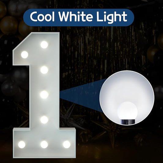 Marquee Numbers 3 Feet Tall Big Light Up Numbers First 1st 21st Wild One Happy Birthday Decorations Girl Boy White Anniversary Party Decor Large Cardboard Prop Backdrop Sign 1