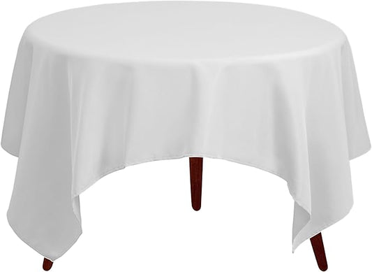 Gee Di Moda Square Tablecloth - 85 x 85 Inch White Table Cloth for Large Square or Round Tables - Heavy Duty Washable Fabric - for Buffet Table, Holiday Party, Dinner, Wedding & Baby Shower