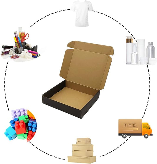 24 Pack 13x10x2 Inches Black Shipping Boxes,3 Layers Corrugated Cardboard Box, Mailer Boxes for Packaging Mailing Gifts Digest Book Giving ProductsWrap Boxes with Lids (13''x10''x2'')