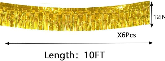 We Moment 6 Pack 10 Feet Gold Foil Fringe Garland Streamers Metallic Tinsel Banner Wall Hanging Fringe Curtain Glitter Backdrop Banner for Parade Floats Birthday Bachelorette Gold Party Decorations