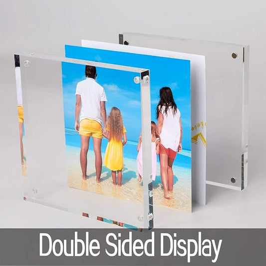 Meetu Acrylic 4x4 Picture Frame Clear Two Sided Desk Photo Frame Magnetic Frame Inner Size 3x3 with Gift Pack for Display Family Pictures Baby Photos Friends Pictures or Pet Dog Picture(2 Pack)
