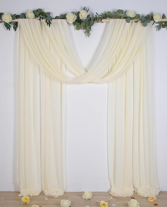 SHERWAY 2 Panels 30Ft Extra Long Chiffon Arch Drapes for Wedding Party Reception Backdrop Ceremony Swag Decoration (Ivory & Ivory)