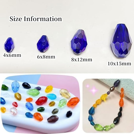 100pcs 8x12mm Teardrop Crystal Glass Beads Vertical Hole Faceted Glass Teardrop Spacer Beads for Bracelets Necklace Earring DIY Jewelry Making Craft(Sapphire Blue AB)
