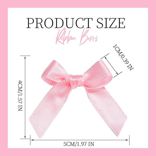 YGDZ Mini Pink Bows - 50 PCS, Satin Fabric Ribbons for Crafts, Tiny Bows for Wedding Party Favors, Gift Box Decorations