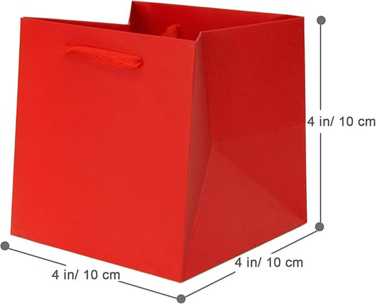 Red Paper Gift Bag 4 in Paper Box Small Square Bottom Kraft Paper Bags with Handles for Wedding Baby Shower Birthday Party (Red, 4 x 4 x 4 in, 10 CT)